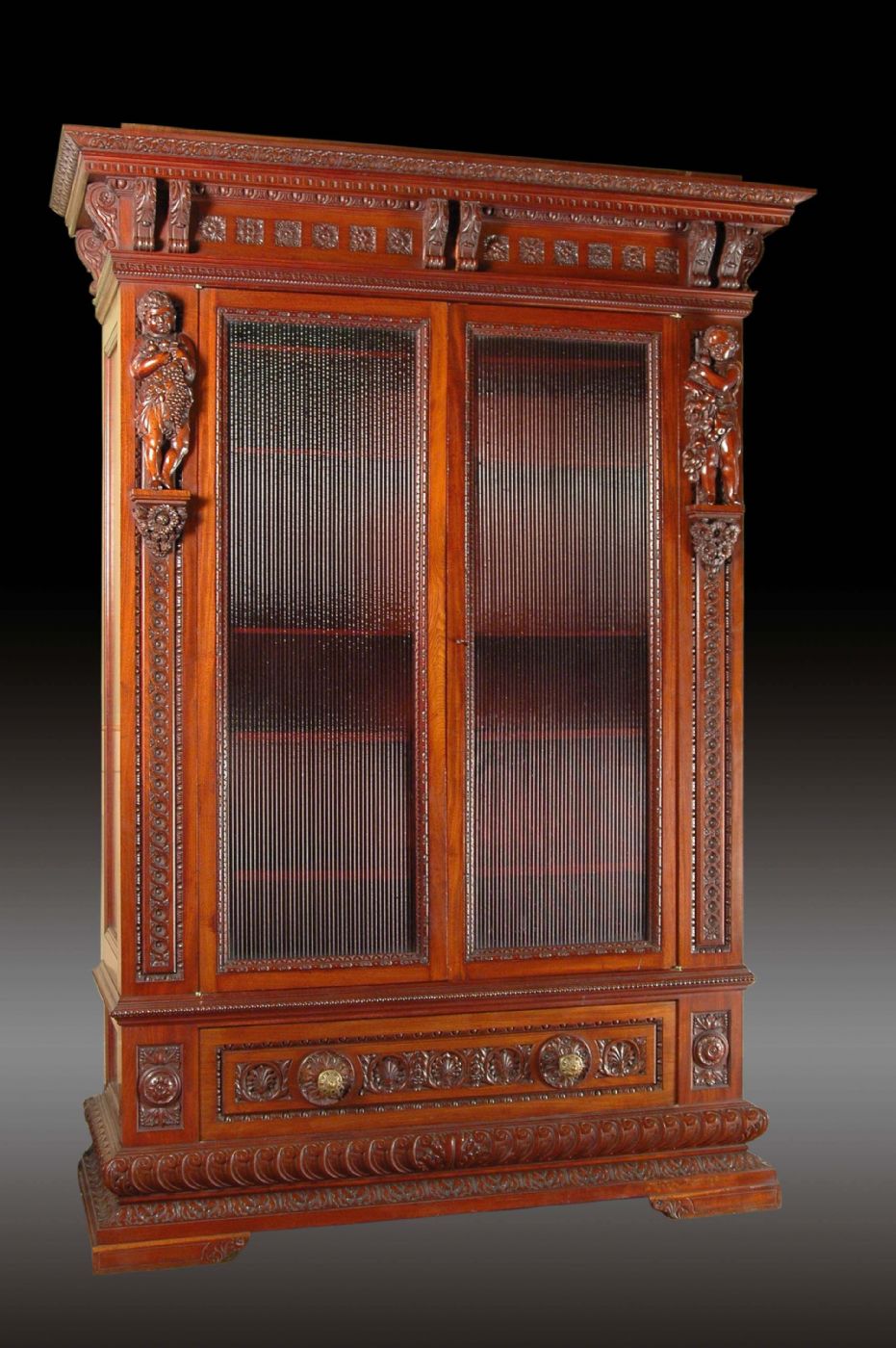 ARMOIRE - VITRINE - BIBLIOTHÈQUE EN ACAJOU - Maître Gioacchino Meluzzi. QUAND LE BOIS DEVIENT SCULPTURE